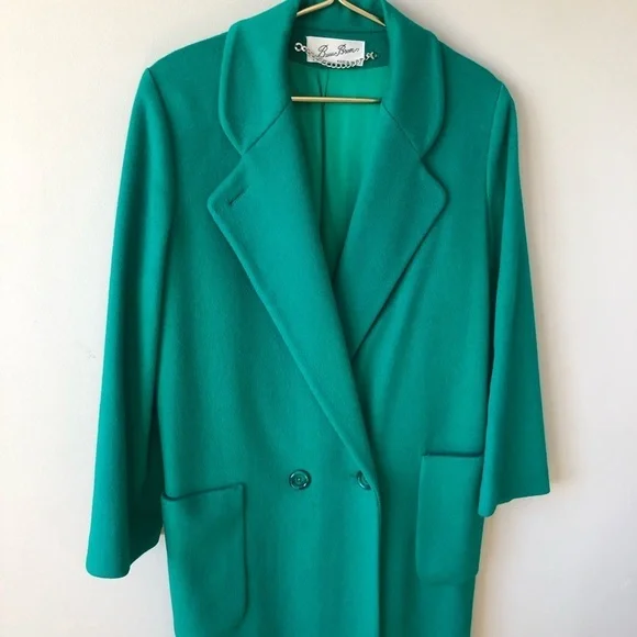 Vintage Kelly Green Wool Oversized Tailored Long Maxi Coat L - Picture 11 of 12